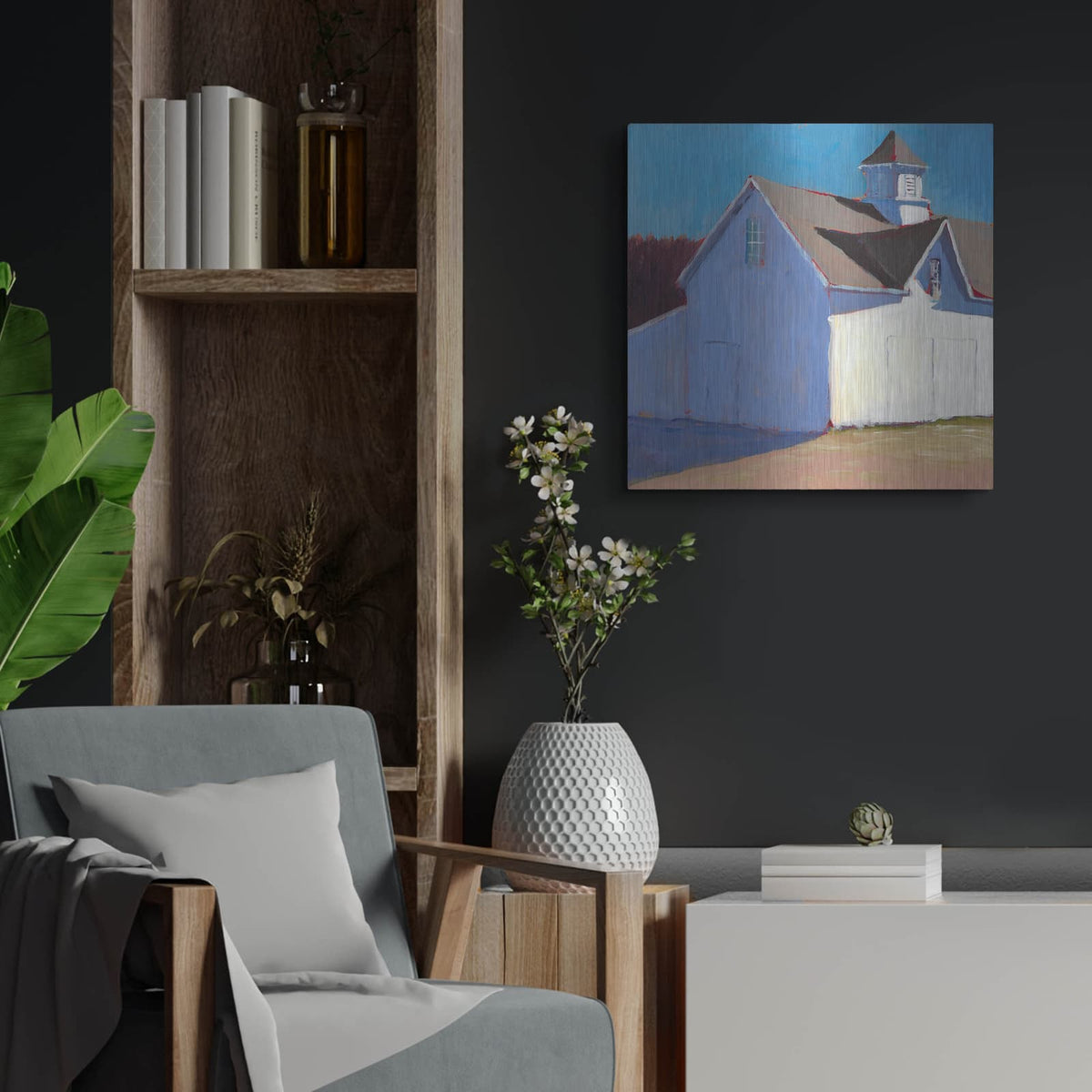 'Bucolic Structure 3' by Carol Young – Metal Wall Art, 24x24 room view
