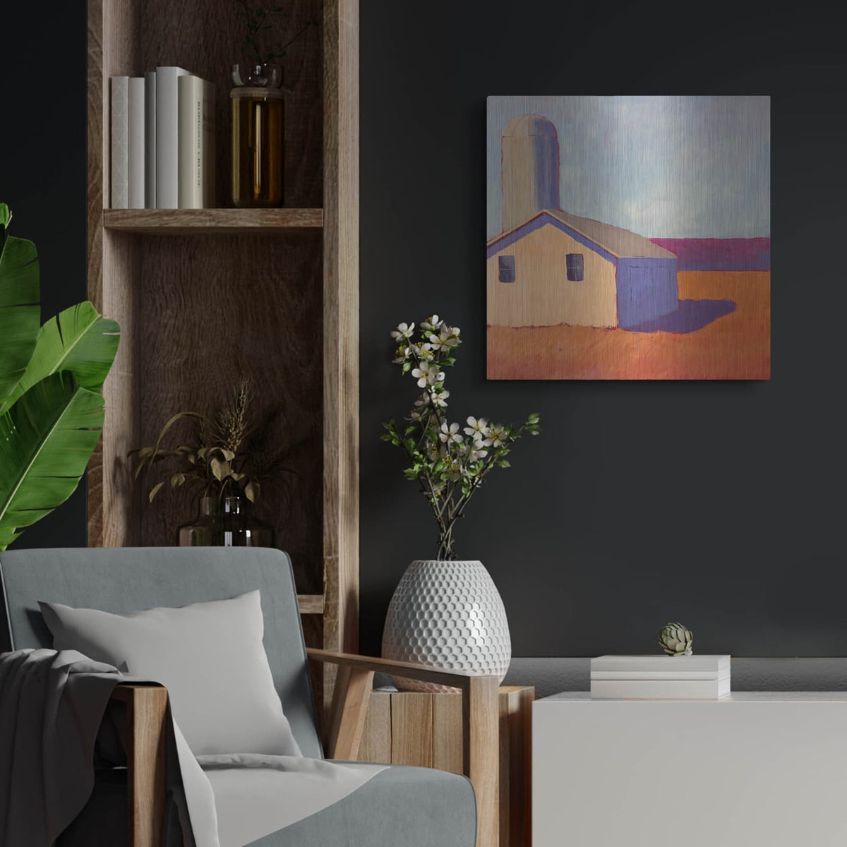 'Bucolic Structure 6' by Carol Young – Metal Wall Art, 24x24 room view