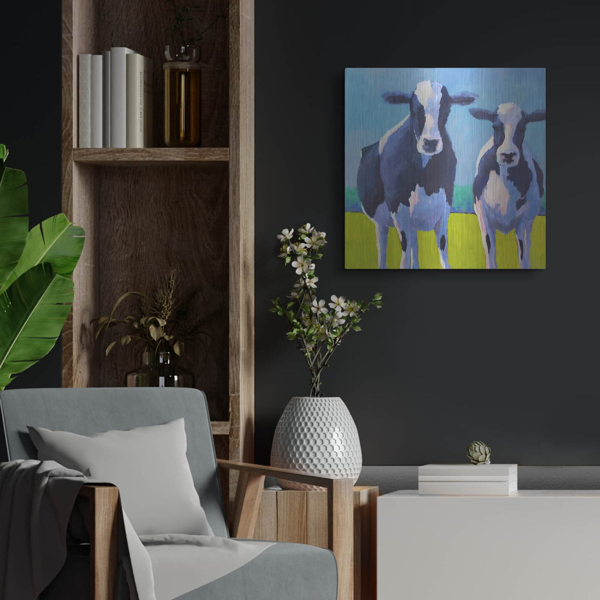'Cow Pals 2' by Carol Young – Metal Wall Art, 24x24 room view