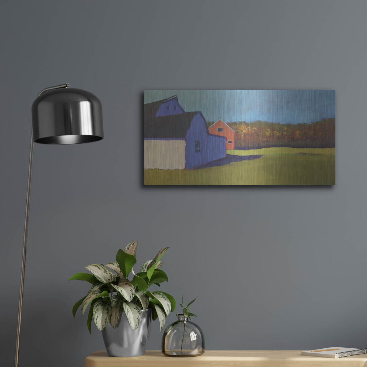 'Primary Barns 8' by Carol Young – Metal Wall Art, 24x12 room view