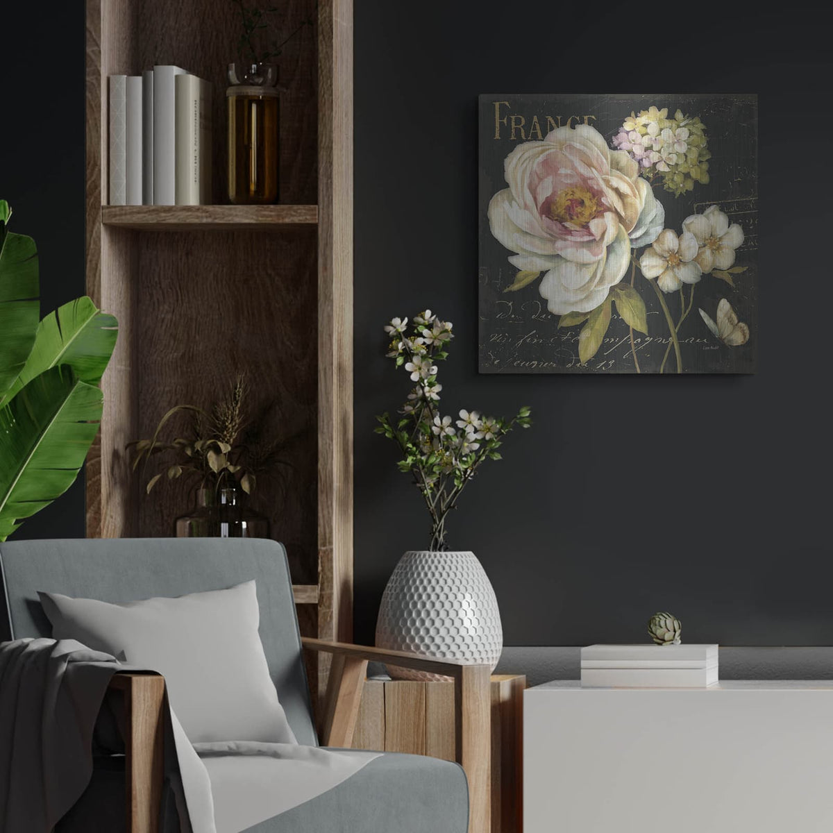 'Marche De Fleurs On Black' by Lisa Audit – Metal Wall Art, 24x24 room view