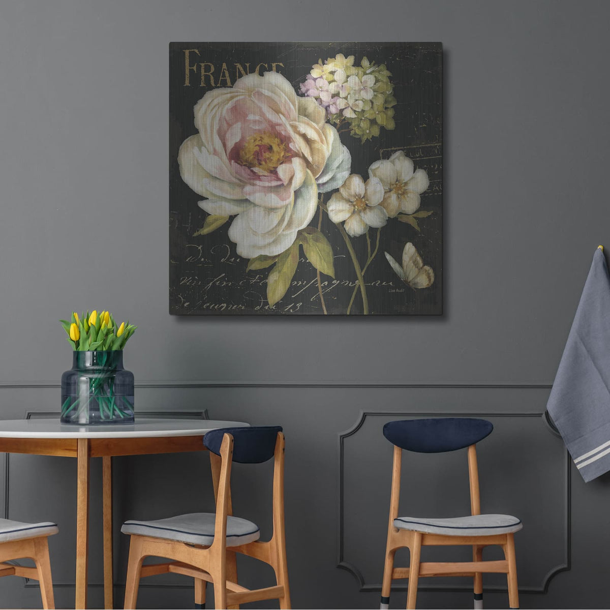 'Marche De Fleurs On Black' by Lisa Audit – Metal Wall Art, 36x36 room view
