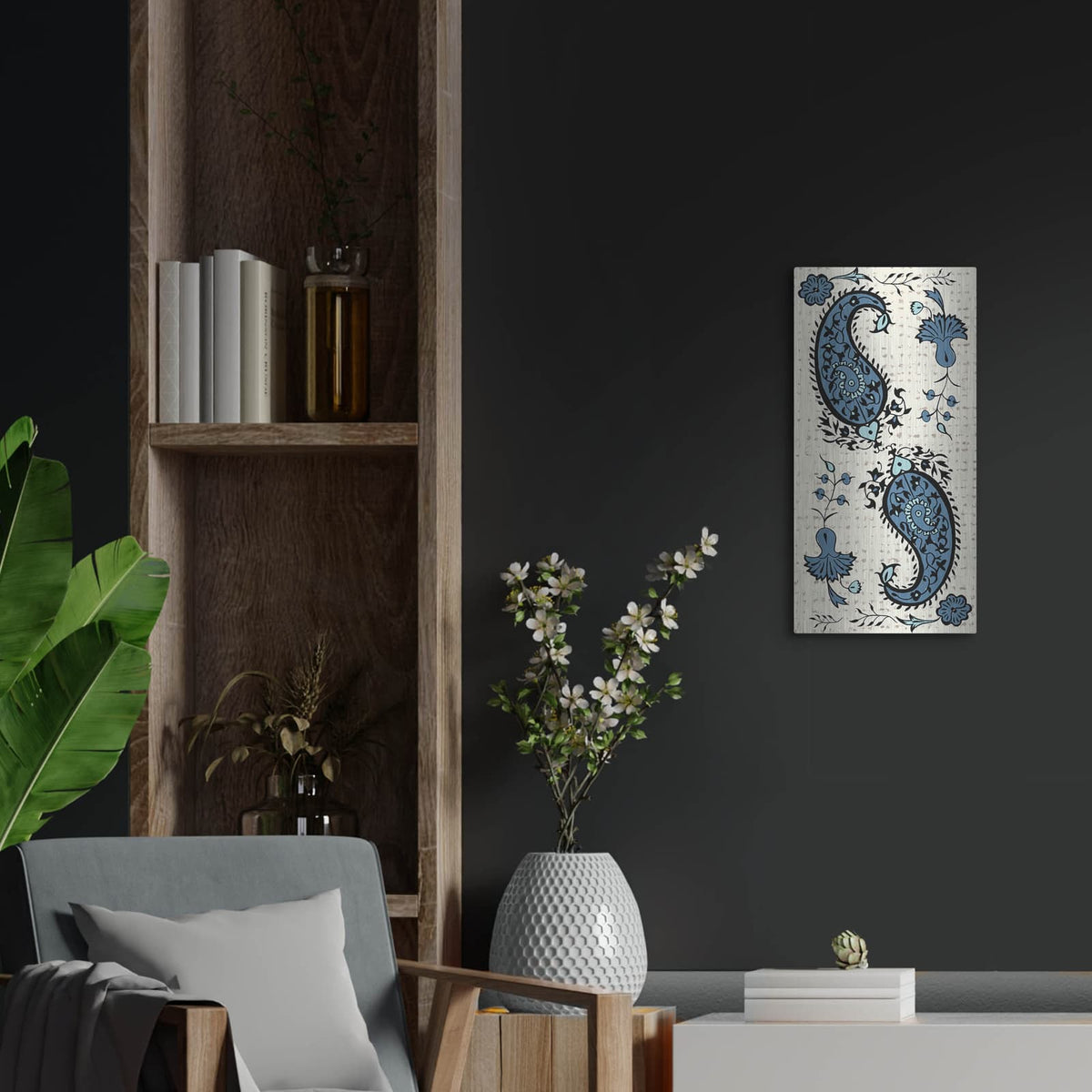 'Block Print Tapestry Collection B' by Chariklia Zarris – Metal Wall Art, 12x24 room view