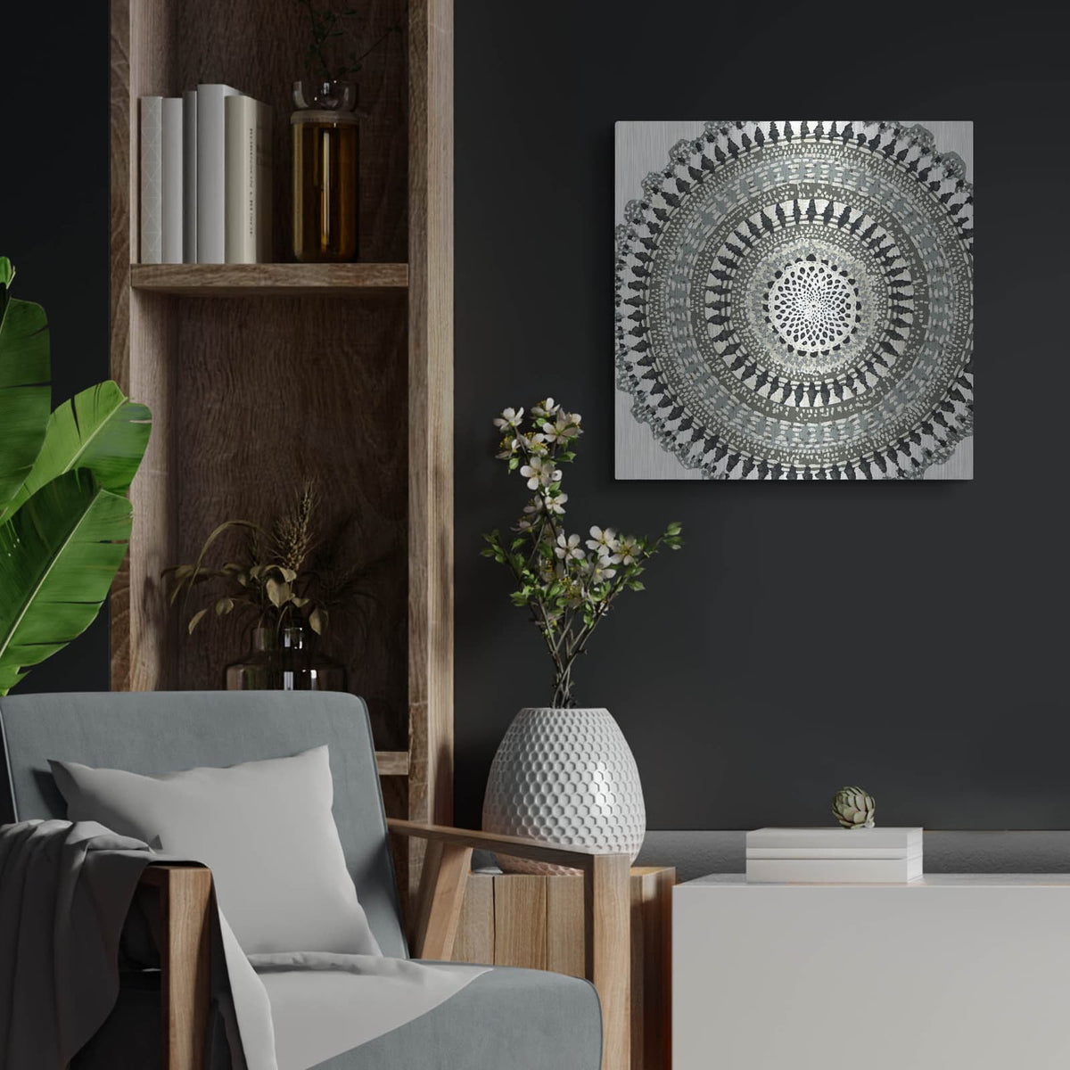 'Abstract Rosette 3' by Chariklia Zarris – Metal Wall Art, 24x24 room view