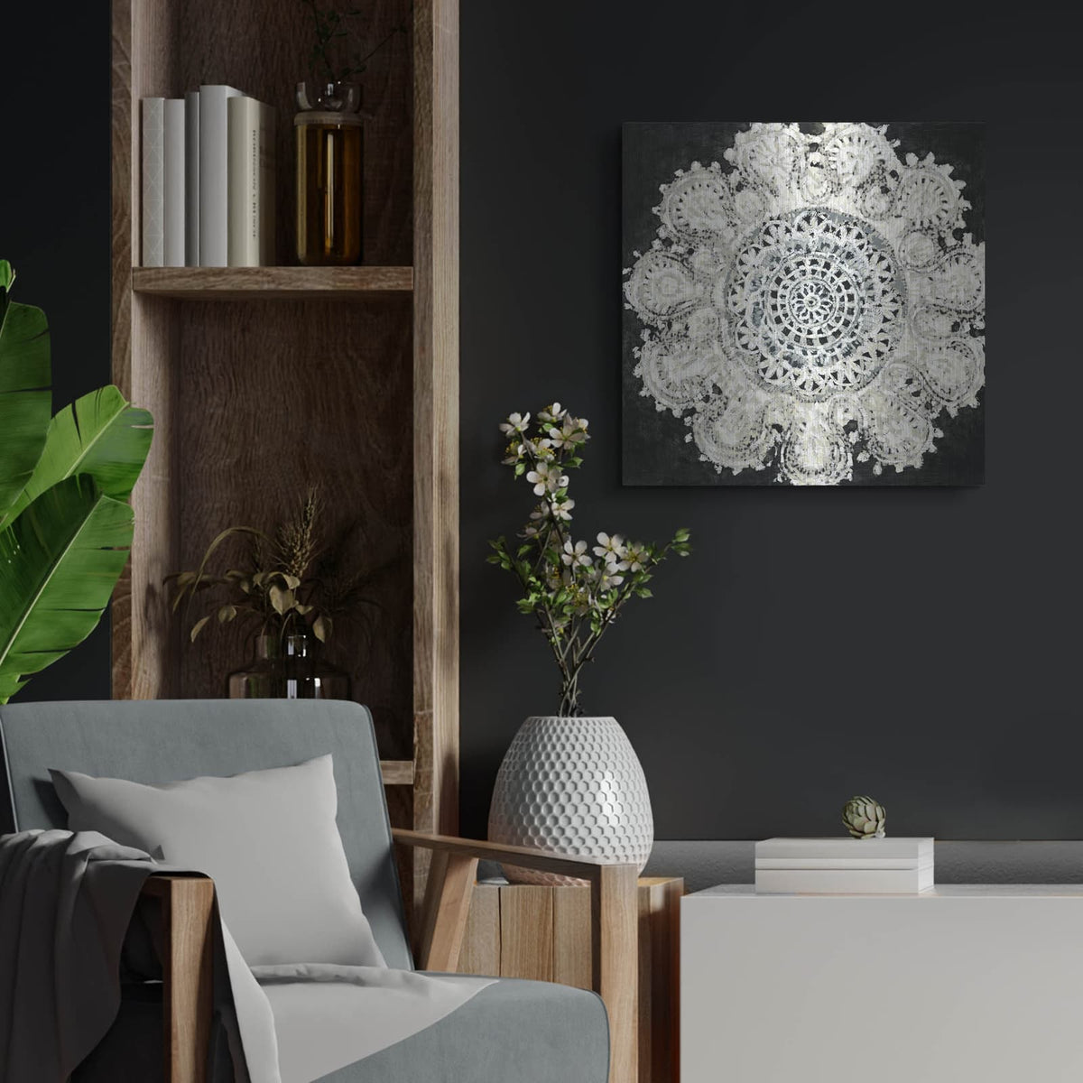 'Abstract Rosette 4' by Chariklia Zarris – Metal Wall Art, 24x24 room view