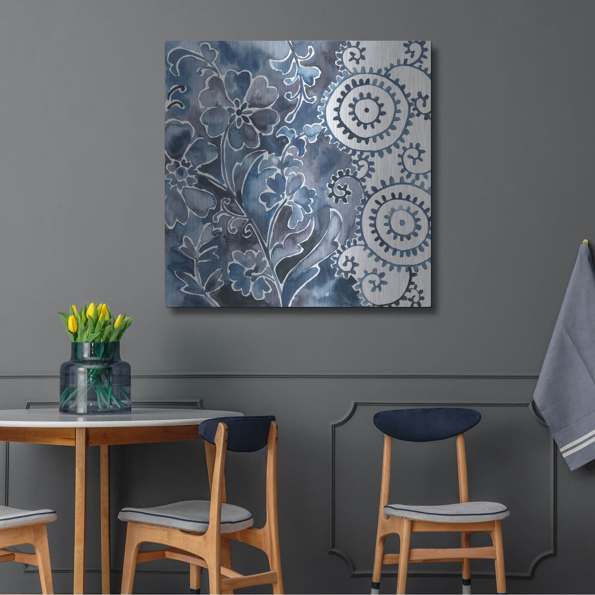 'Cobalt Garden 2' by Chariklia Zarris – Metal Wall Art, 36x36 room view