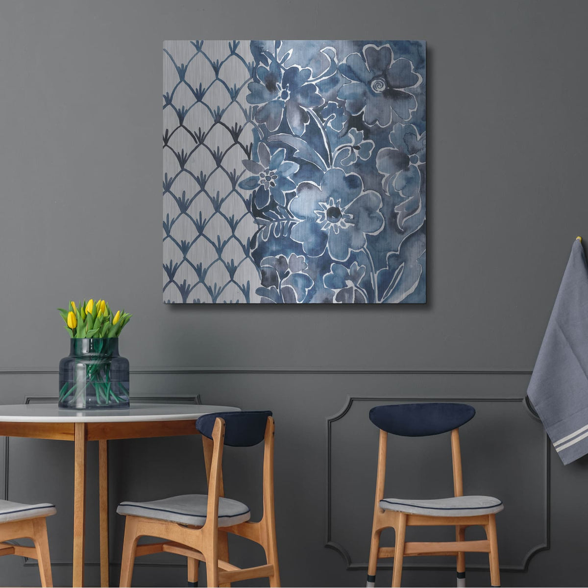 'Cobalt Garden 3' by Chariklia Zarris – Metal Wall Art, 36x36 room view