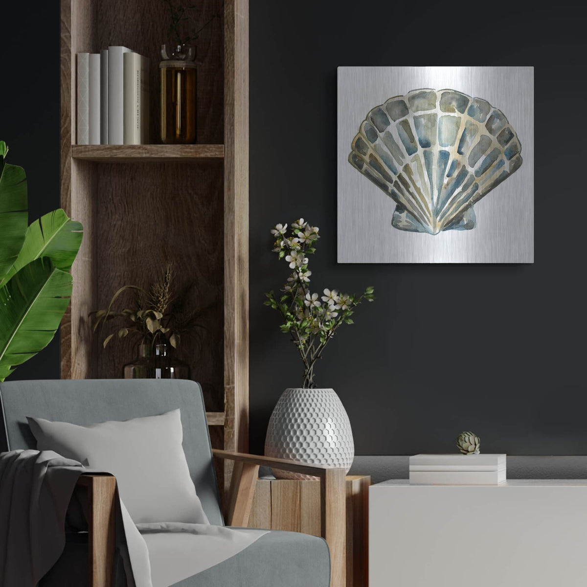 'Aquarelle Shells 4' by Chariklia Zarris – Metal Wall Art, 24x24 room view
