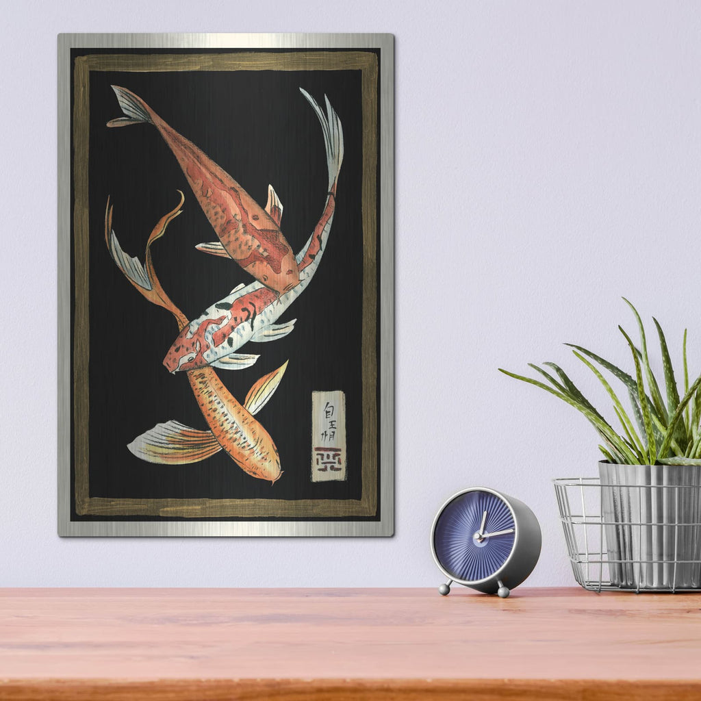 'Koi Fish On Black 2' by Chariklia Zarris – Metal Wall Art, 12x16 room view