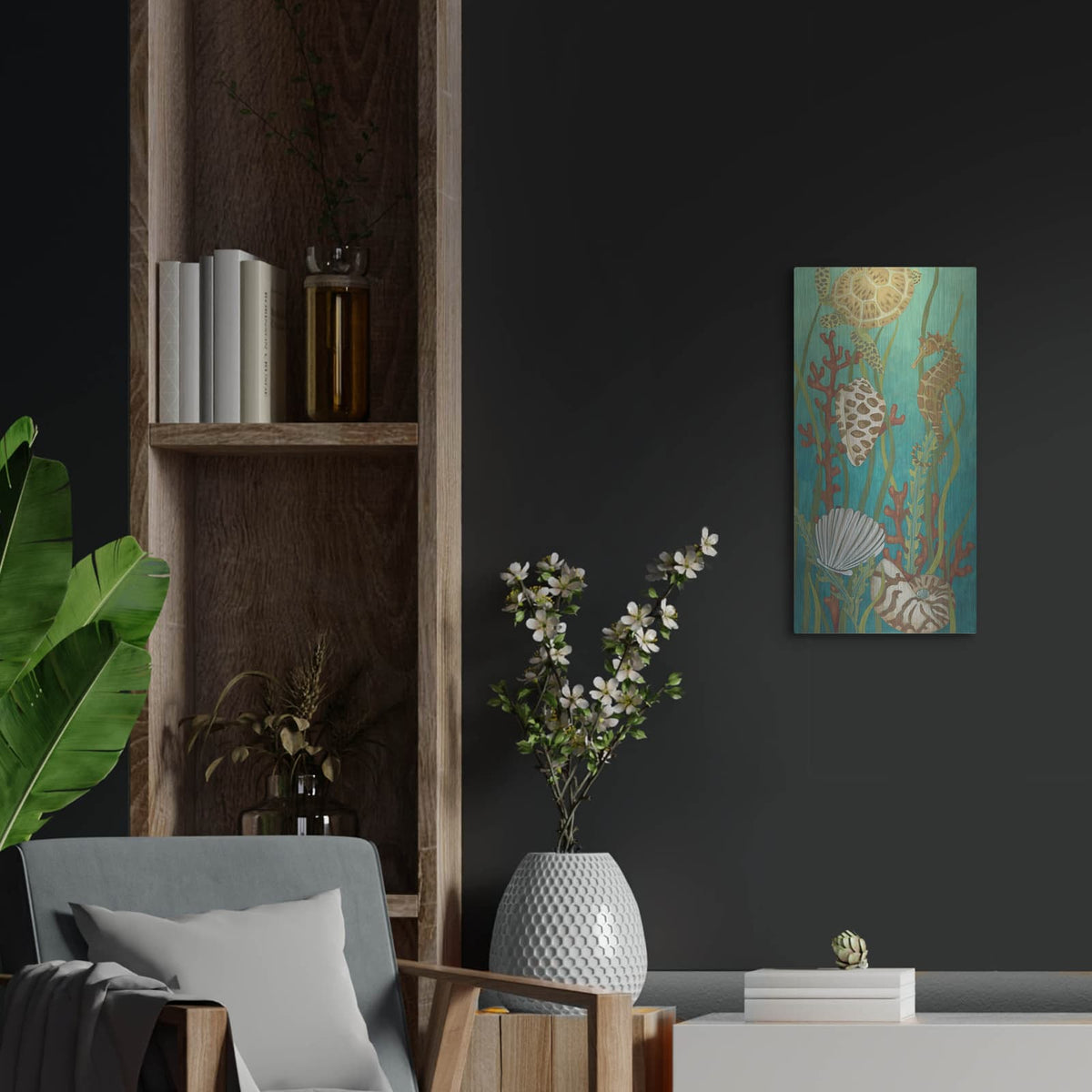 'Aquatic Life 1' by Chariklia Zarris – Metal Wall Art, 12x24 room view