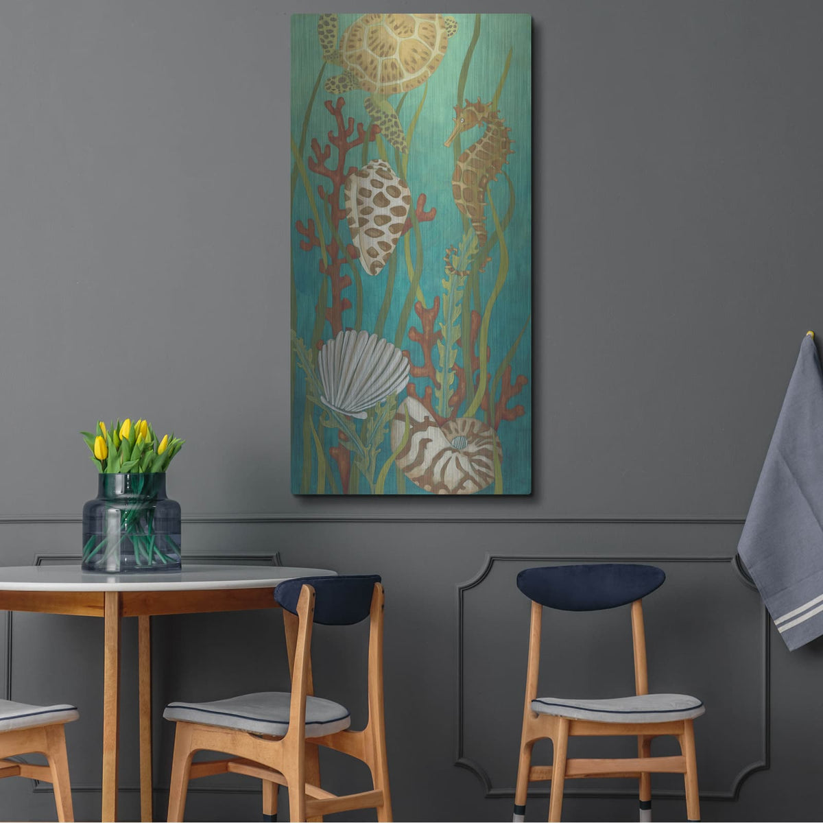 'Aquatic Life 1' by Chariklia Zarris – Metal Wall Art, 24x48 room view