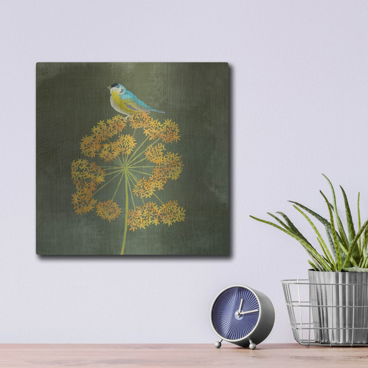 'Birding Collection E' by Chariklia Zarris – Metal Wall Art, 12x12 room view
