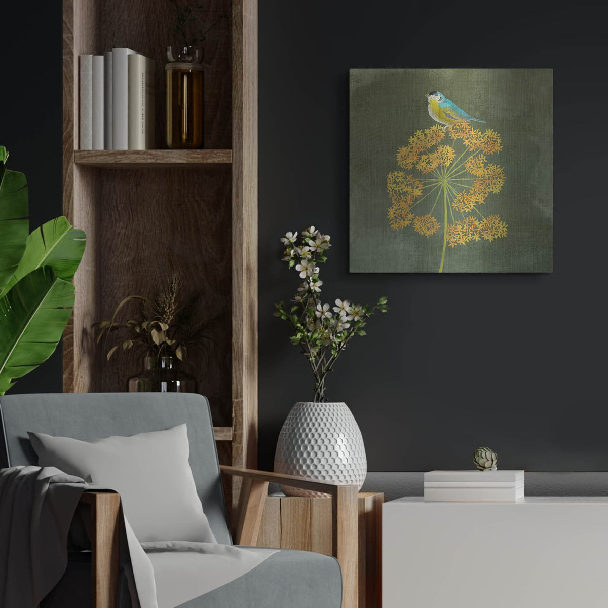 'Birding Collection E' by Chariklia Zarris – Metal Wall Art, 24x24 room view