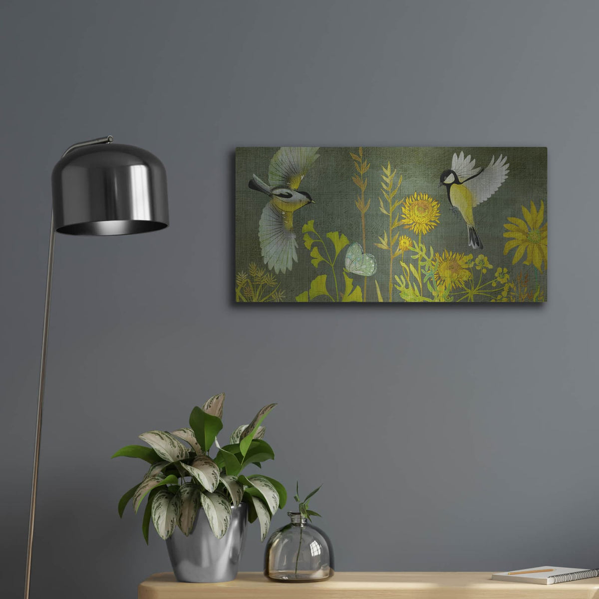 'Birding Collection H' by Chariklia Zarris – Metal Wall Art, 24x12 room view