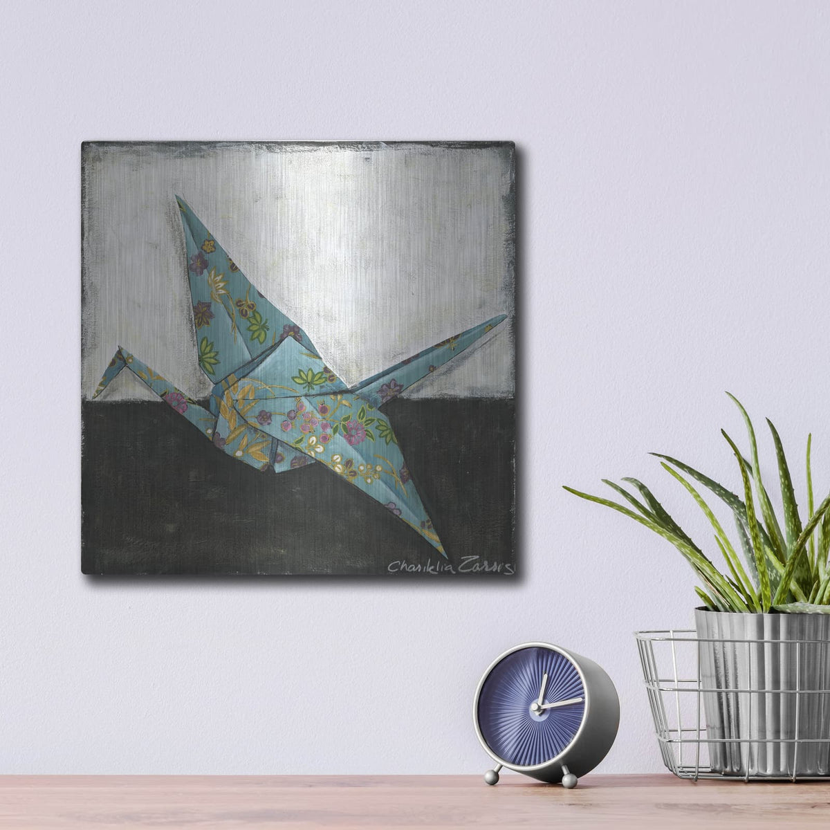 'Crane' by Chariklia Zarris – Metal Wall Art, 12x12 room view