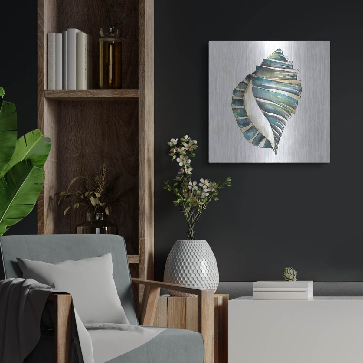 'Aquarelle Shells 1' by Chariklia Zarris – Metal Wall Art, 24x24 room view