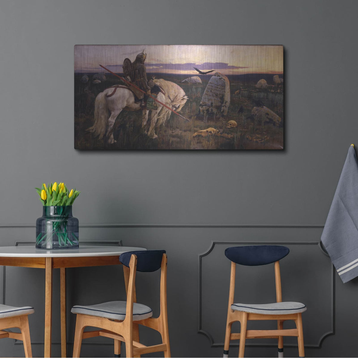 'The Knight At The Crossroads' by Viktor Vasnetsov – Metal Wall Art, 48x24 room view