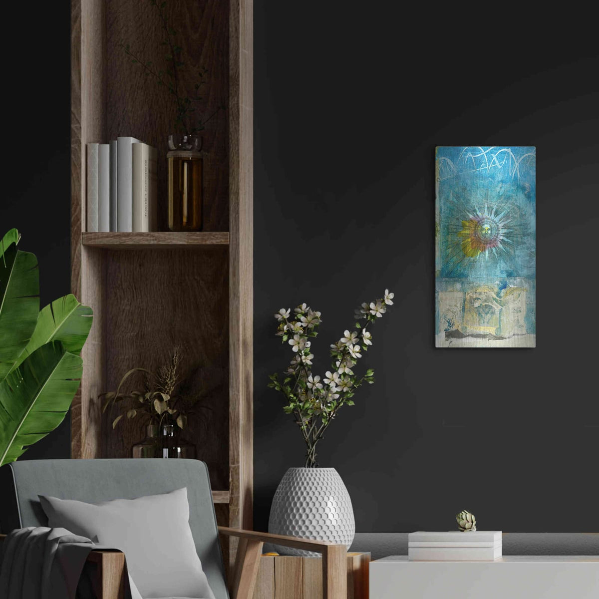 'Ancient Sun' by Elena Ray – Metal Wall Art, 12x24 room view