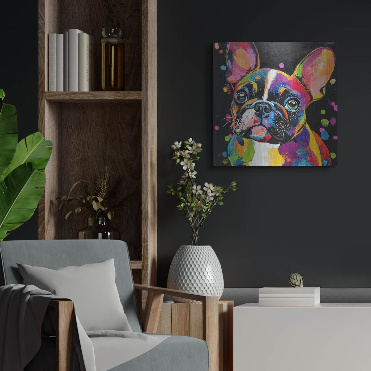 'Woof French Bulldog' by Rich Monet Metal Wall Art