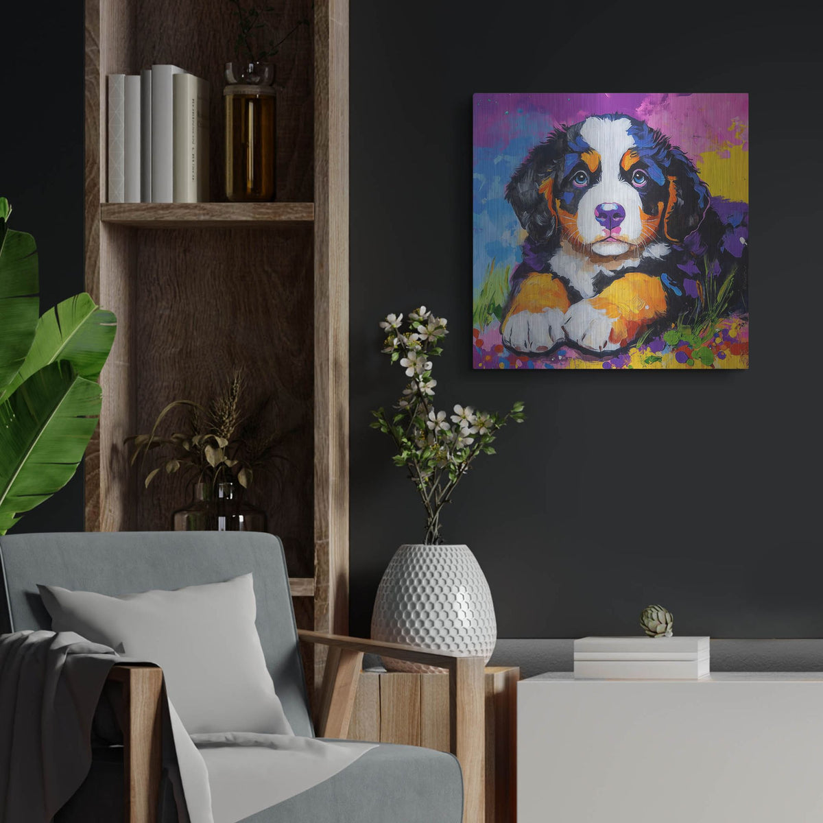 'Woof Bernese Mountain Dog' by Rich Monet Metal Wall Art