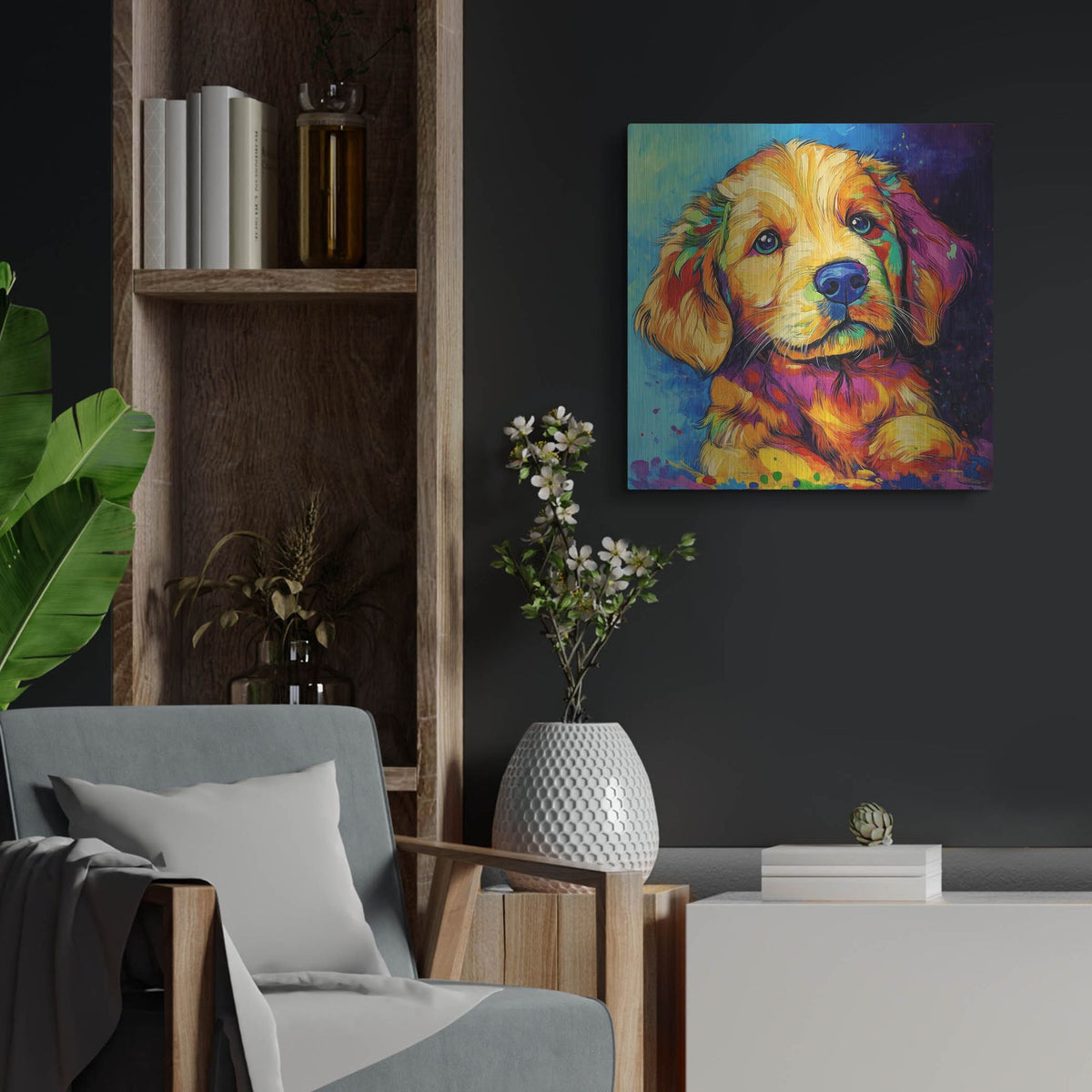 'Woof Golden Retriever' by Rich Monet Metal Wall Art