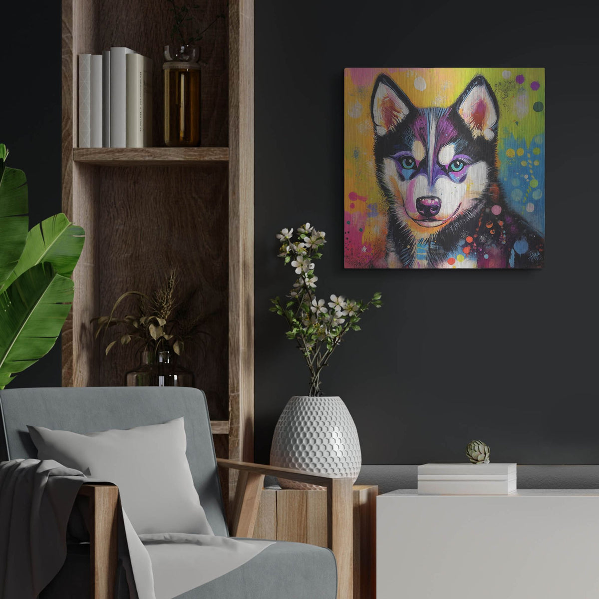 'Woof Siberian Huskie' by Rich Monet Metal Wall Art