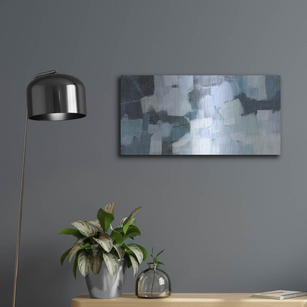 'Blue Deluge I' by Victoria Borges – Metal Wall Art, 24x12 room view
