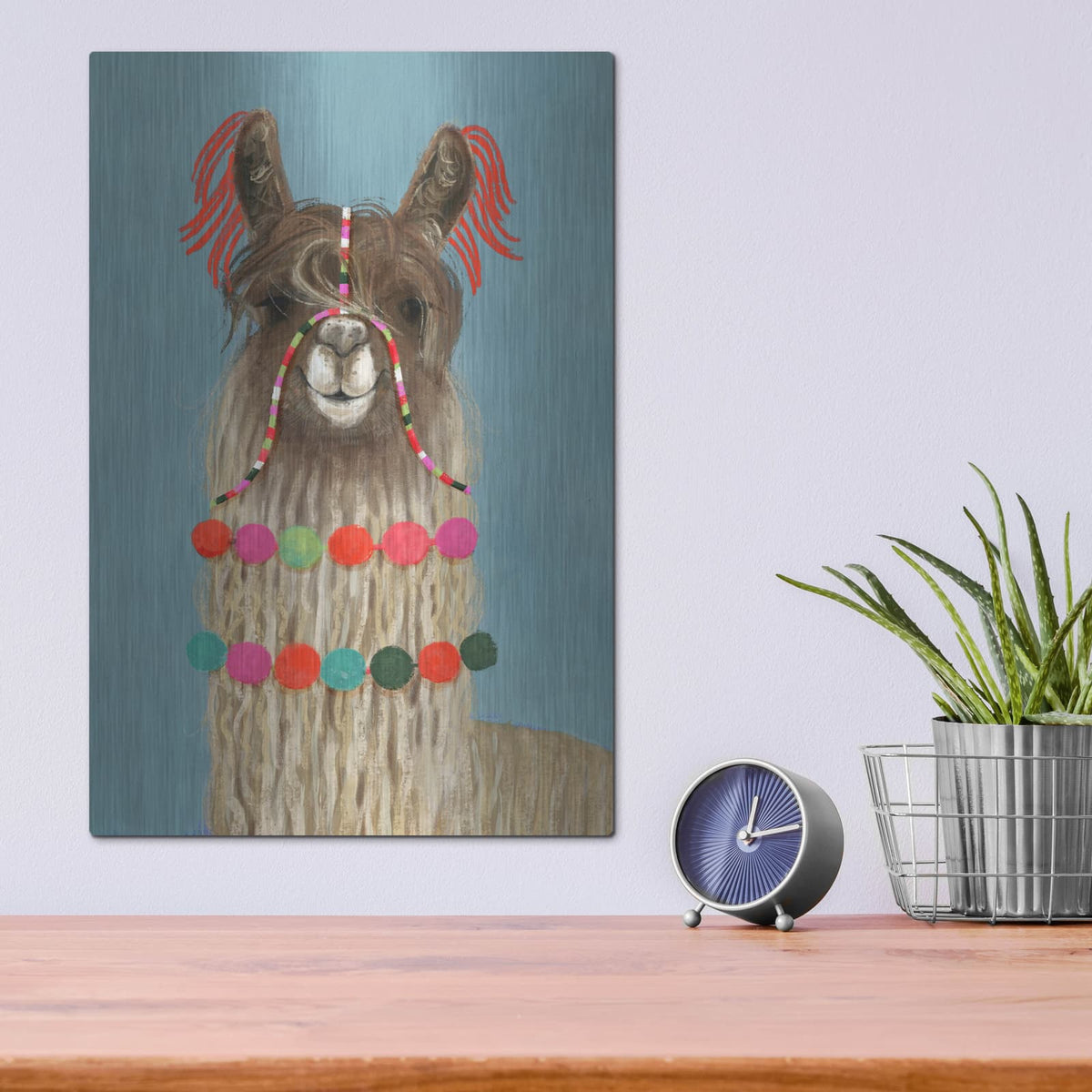 'Adorned Llama IV' by Victoria Borges – Metal Wall Art, 12x16 room view