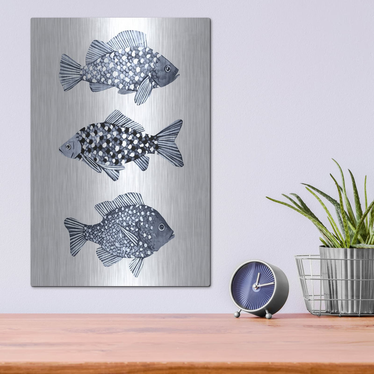 'Blue Fish 1' by Emma Scarvey – Metal Wall Art, 12x16 room view