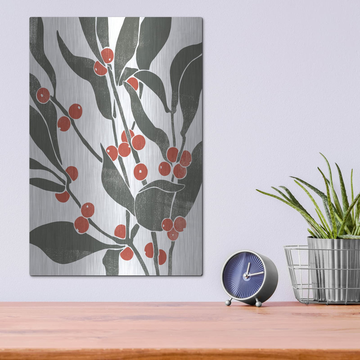 'Colorblock Berry Branch 2' by Emma Scarvey – Metal Wall Art, 12x16 room view