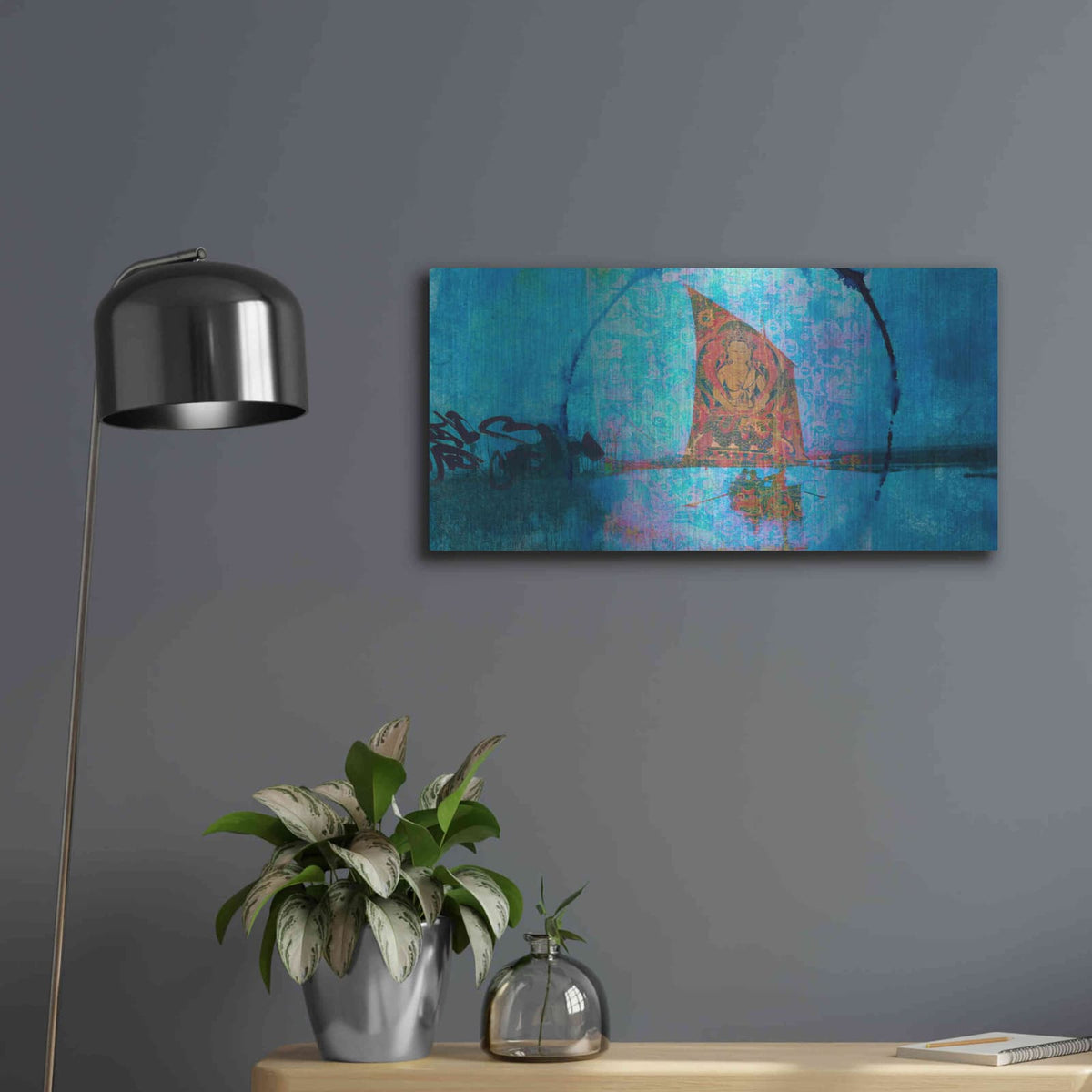 'Buddhist Sailboat' by Elena Ray – Metal Wall Art, 24x12 room view