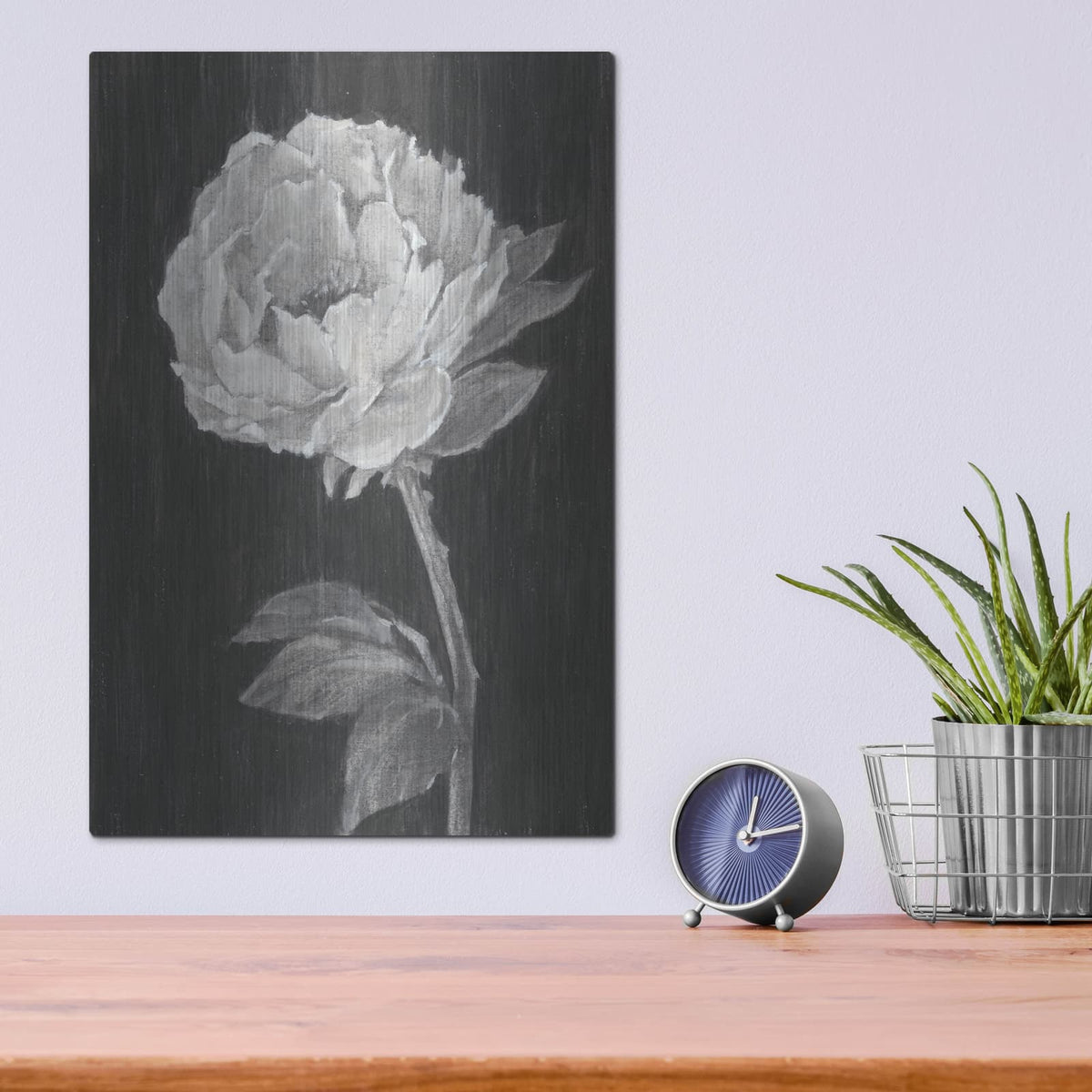 'Black And White Flowers 2' by Ethan Harper – Metal Wall Art, 12x16 room view