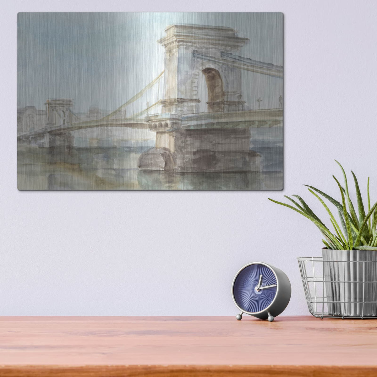'Iconic Watercolor Bridge 1' by Ethan Harper – Metal Wall Art, 16x12 room view