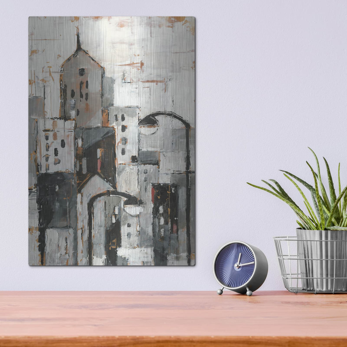 'Illuminated City 1' by Ethan Harper – Metal Wall Art, 12x16 room view