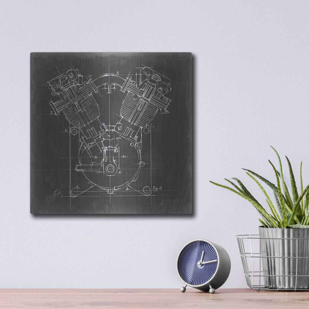 'Motorcycle Engine Blueprint 2' by Ethan Harper – Metal Wall Art, 12x12 room view