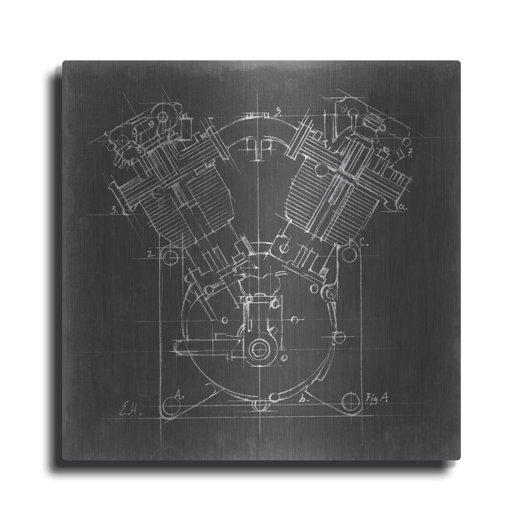 'Motorcycle Engine Blueprint 2' by Ethan Harper – Metal Wall Art
