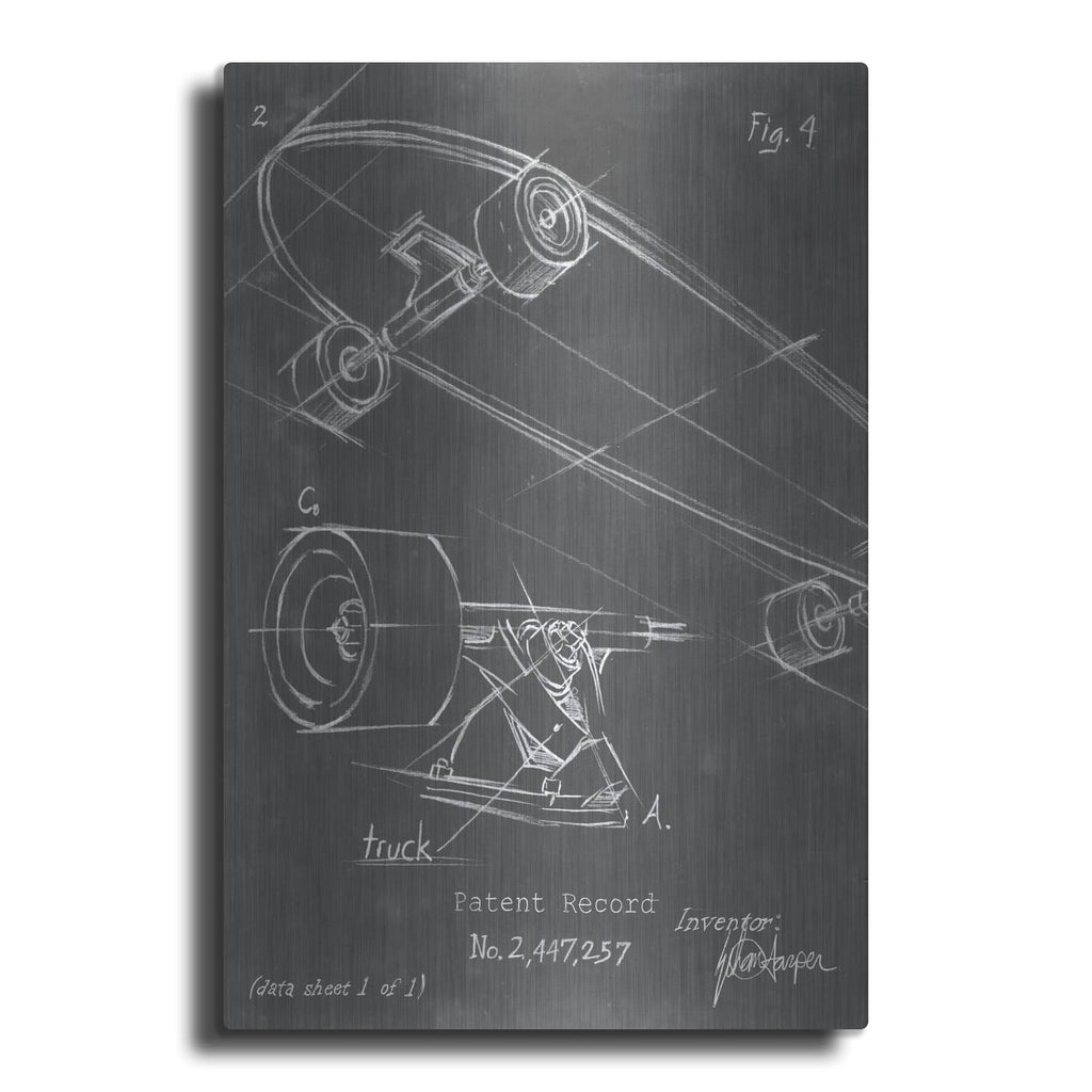 'Skateboard Blueprint 1' by Ethan Harper – Metal Wall Art