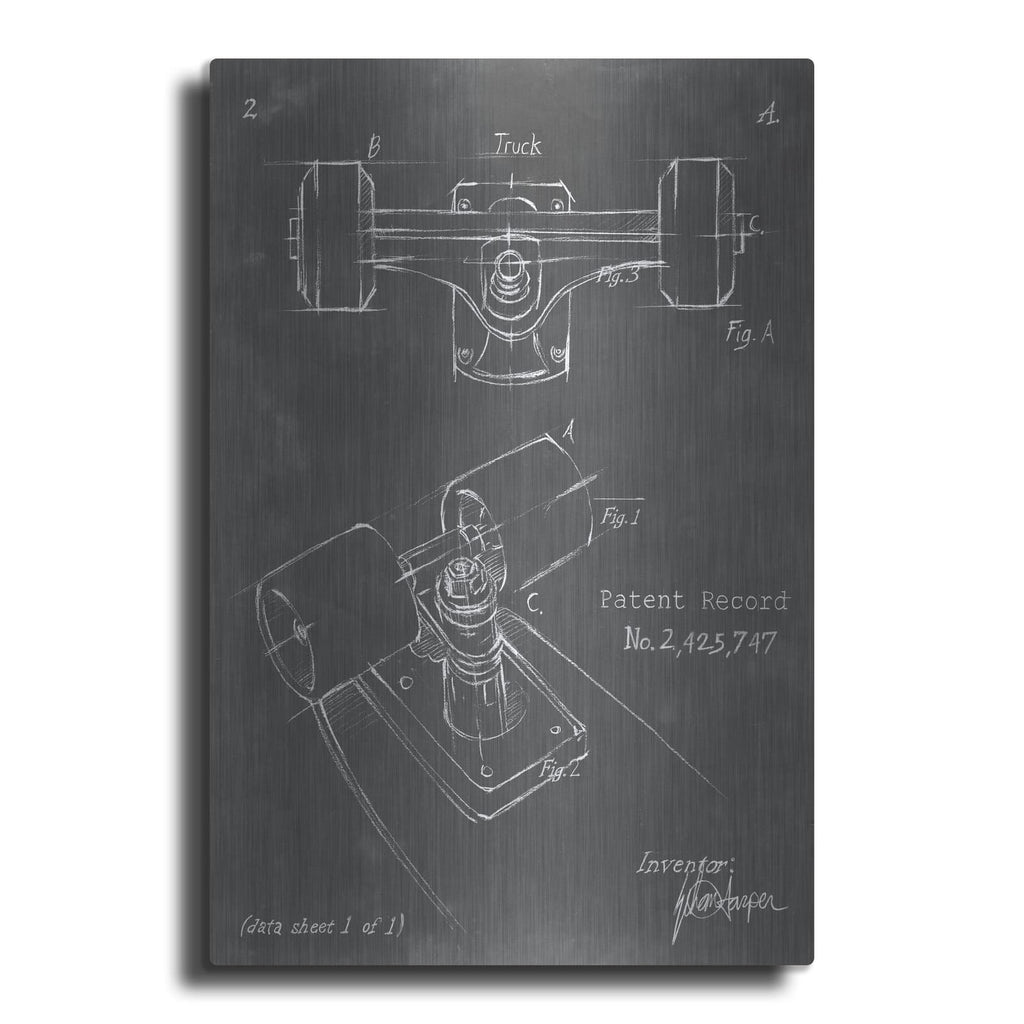 'Skateboard Blueprint 2' by Ethan Harper – Metal Wall Art
