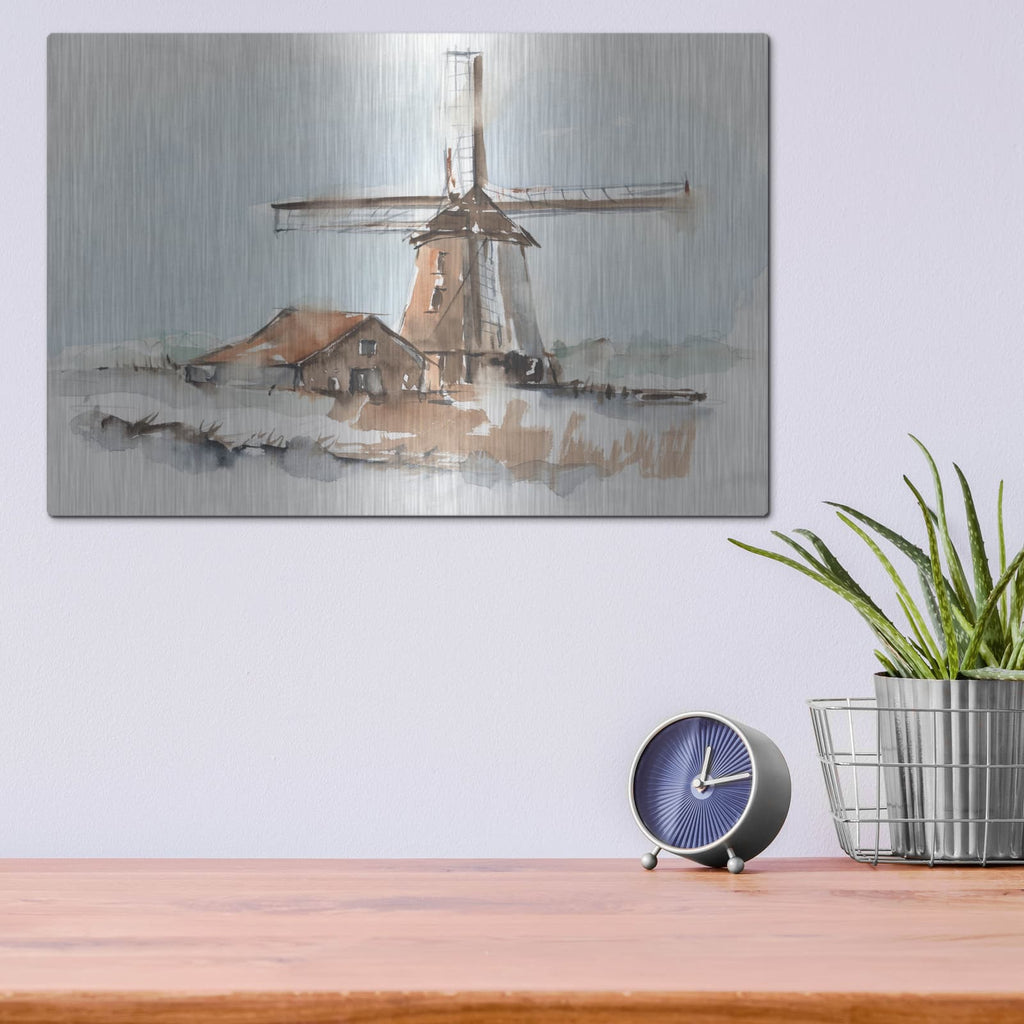 'Windmill Watercolor 1' by Ethan Harper – Metal Wall Art, 16x12 room view