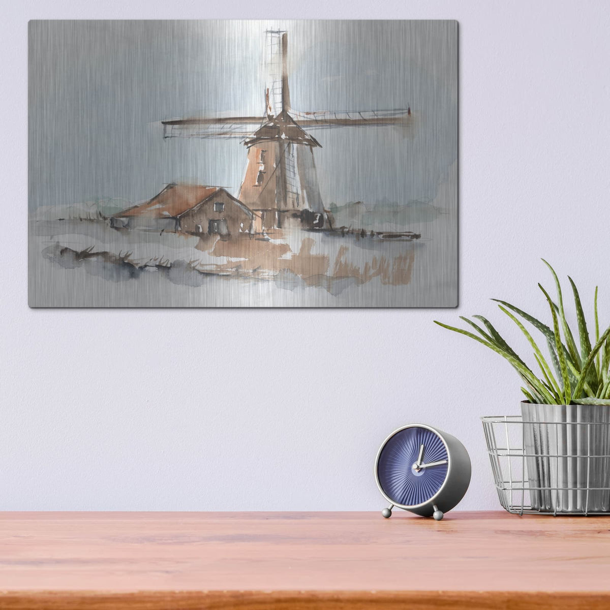 'Windmill Watercolor 1' by Ethan Harper – Metal Wall Art, 16x12 room view