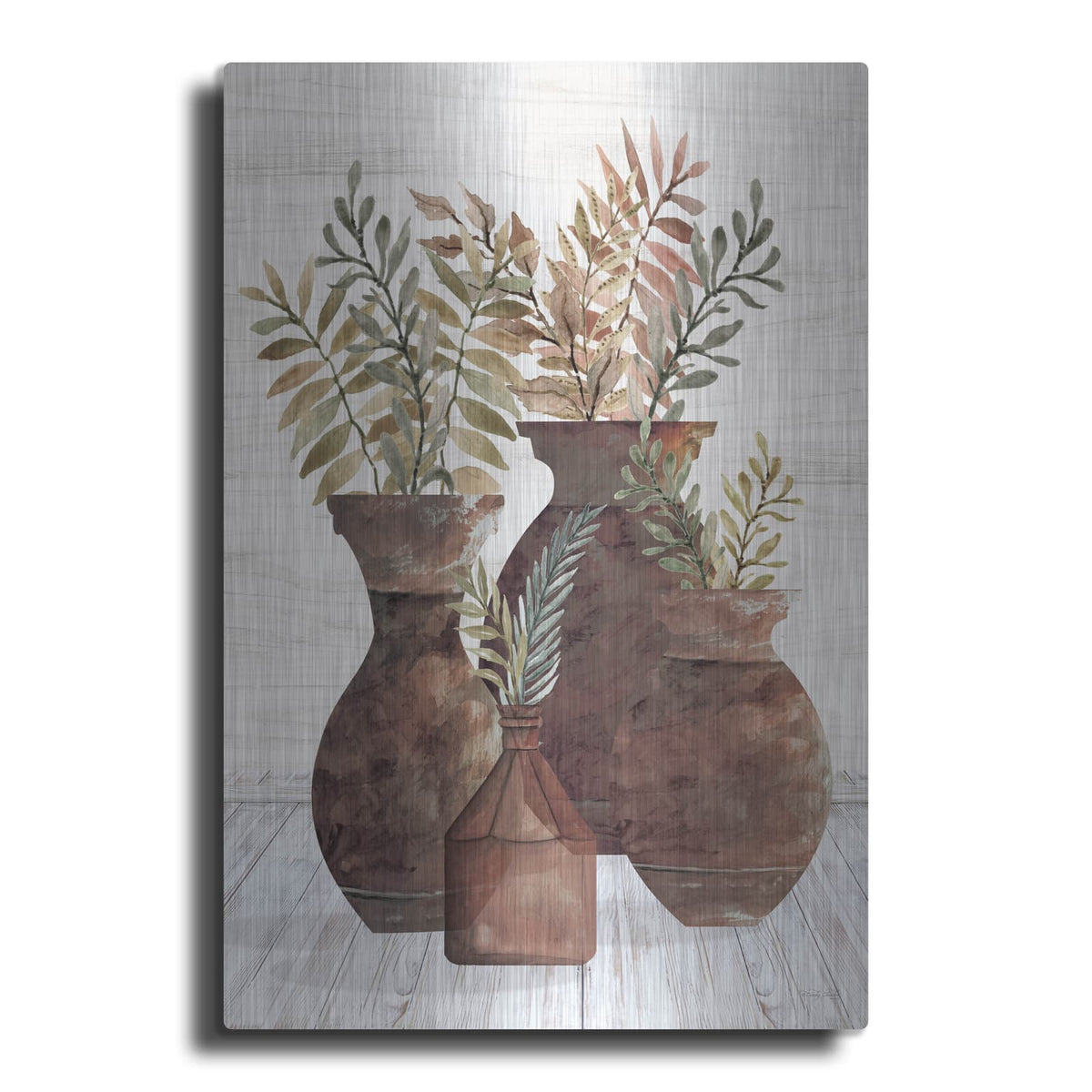 'Spiced Amber Clay Pots' by Cindy Jacobs – Metal Wall Art