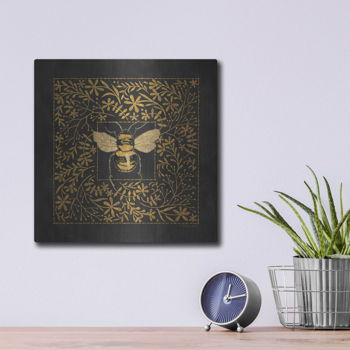 'Enchanted Flower Bee 1' by Cindy Jacobs – Metal Wall Art, 12x12 room view