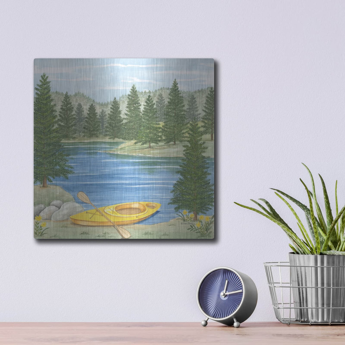 'Kayak At The Lake' by Deb Strain – Metal Wall Art, 12x12 room view