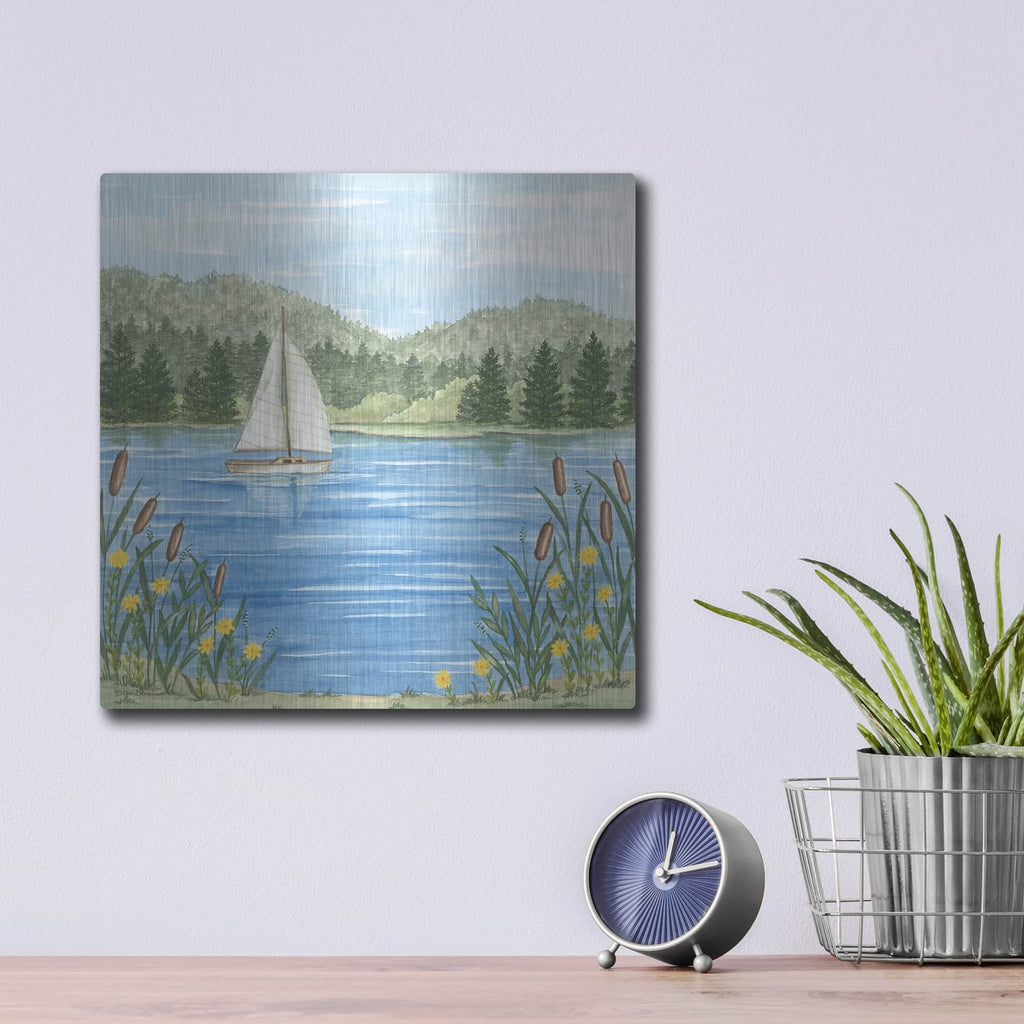 'Sailboat On The Lake' by Deb Strain – Metal Wall Art, 12x12 room view