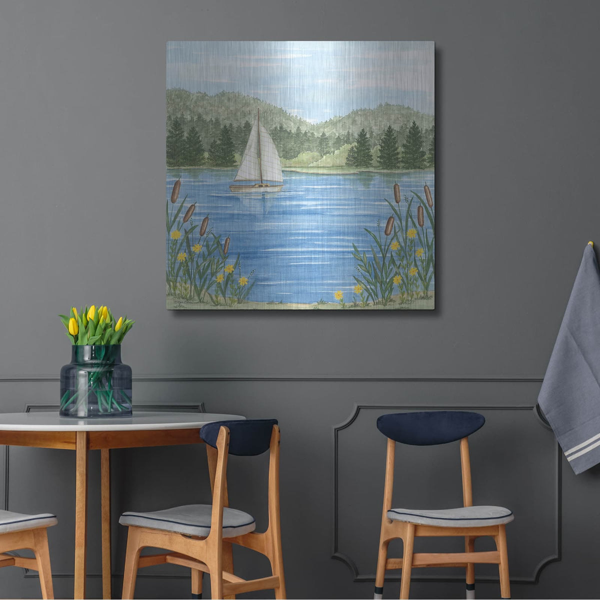 'Sailboat On The Lake' by Deb Strain – Metal Wall Art, 36x36 room view