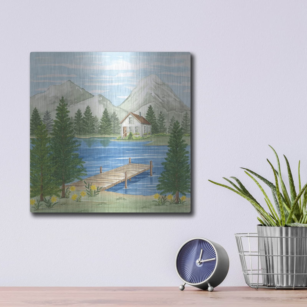 'Dock At The Lake' by Deb Strain – Metal Wall Art, 12x12 room view
