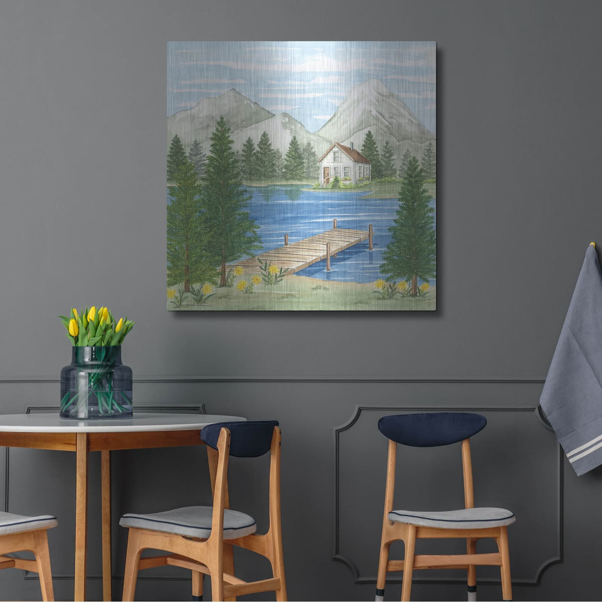'Dock At The Lake' by Deb Strain – Metal Wall Art, 36x36 room view