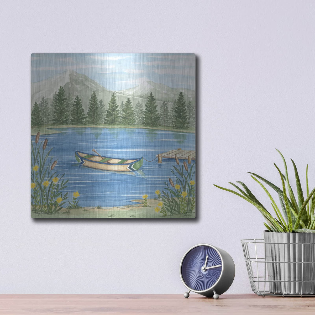 'Canoeing On The Lake' by Deb Strain – Metal Wall Art, 12x12 room view