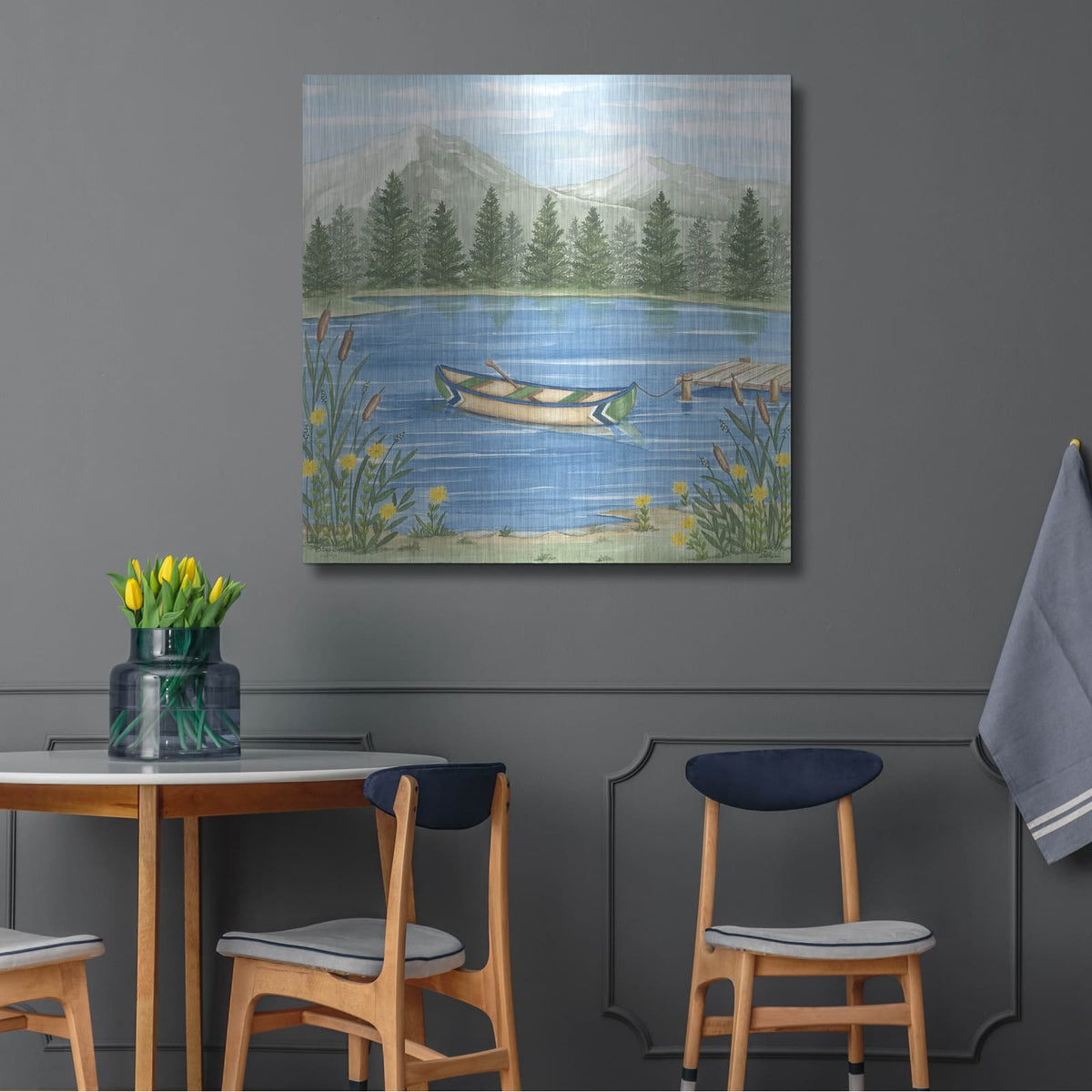 'Canoeing On The Lake' by Deb Strain – Metal Wall Art, 36x36 room view