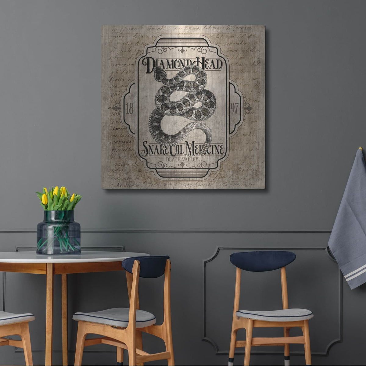 'Diamond Head Snake Oil Medicine' by Lauren Rader – Metal Wall Art, 36x36 room view